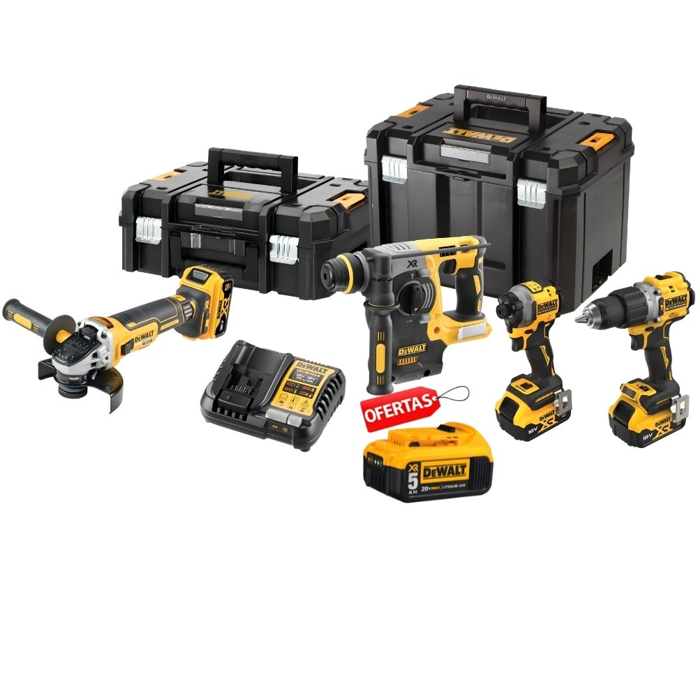 Kit Combo 4 18V Máquinas DCD805 + DCF850 + DCG405 + DCH273  DeWalt DCK429P3T-QW