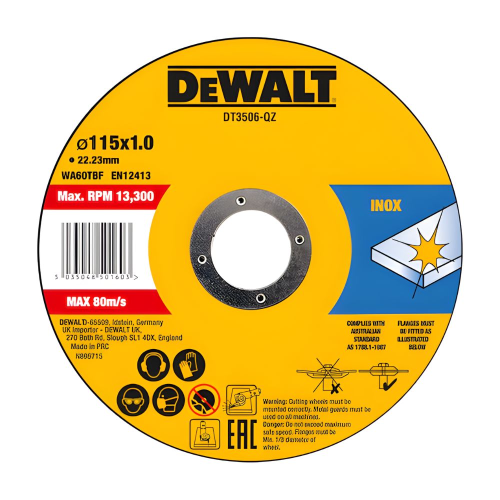 Discos de Corte p Aço inox 115x1x22.23mm DeWalt DT3506-QZ