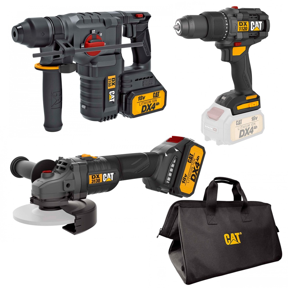 Kit Máquinas 18V Aparafusadora DX1120 + Martelo DX2150 + Rebarbadora DX3130 CAT DXK301 