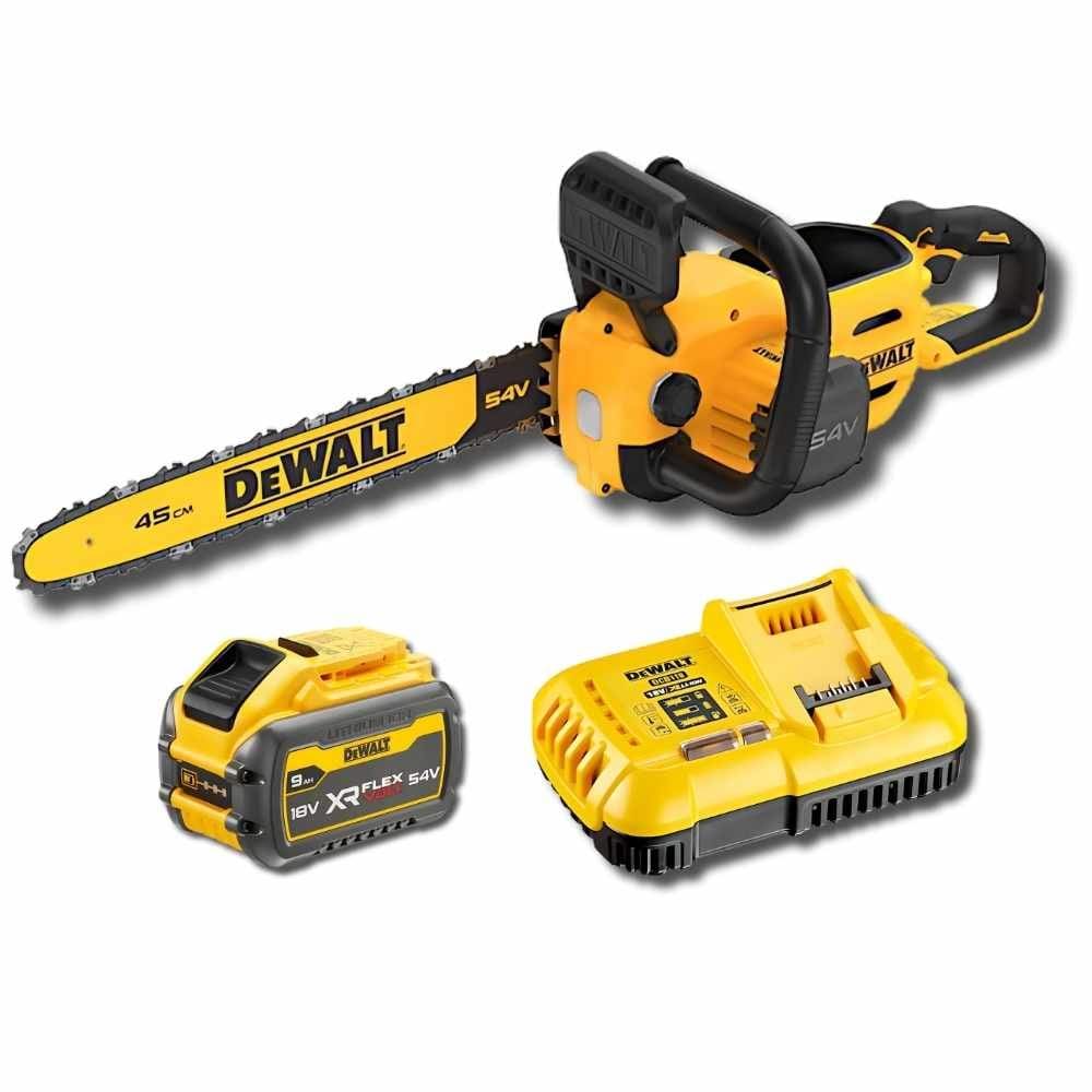 Motosserra XR Flexvolt 45cm 54V 9Ah + bateria 9.0AH e carregador rápido DeWalt DCMCS574X1-QW