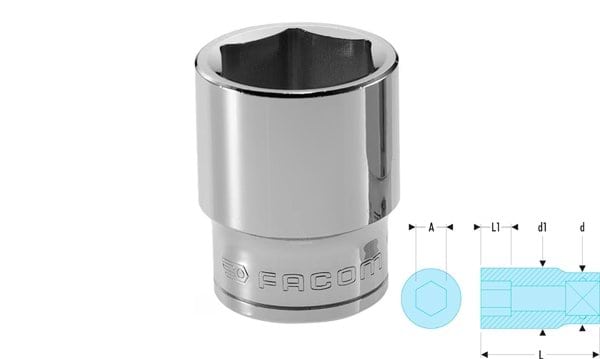 Chaves de Caixa 1/2" sextavadas 8 – 34mm Facom S.H