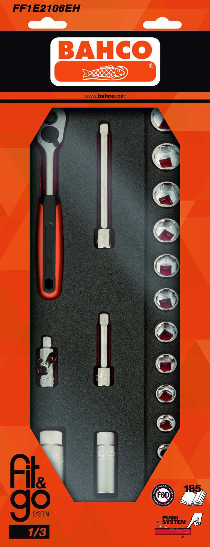 Conjunto de chaves de caixa 3/8" em inserção de espuma 1/3 Fit&Go - 18 peças por embalagem Bahco FF1E2106EH