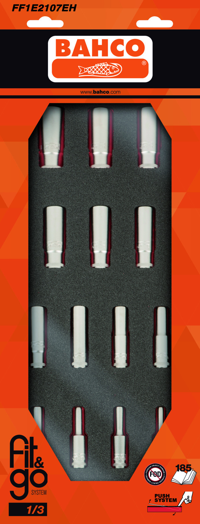 Conjunto de chaves de caixa longas 3/8" em inserção de espuma 1/3 Fit&Go - 14 peças por embalagem Bahco FF1E2107EH