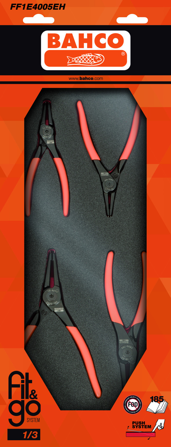 Conjunto de alicates para anéis de retenção em inserção de espuma 1/3 Fit&Go - 4 peças por embalagem Bahco FF1E4005EH