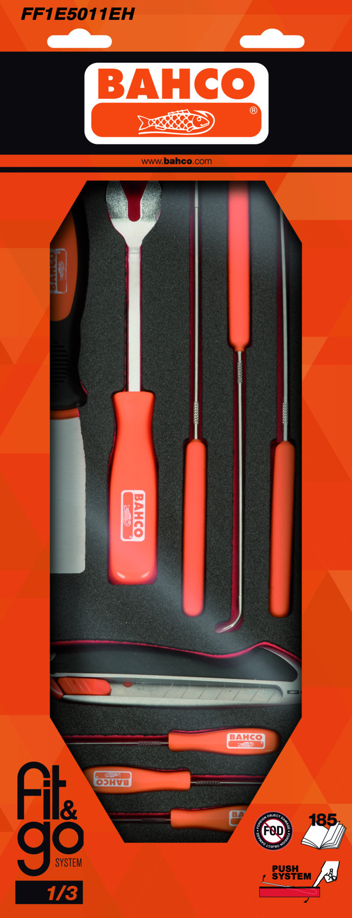 Conjunto de sovelas, ganchos e lâminas em inserção de espuma 1/3 Fit&Go - 11 peças por embalagem Bahco FF1E5011EH