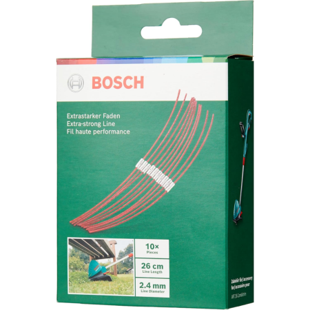 Fio Extra Forte 26cm 2.4mm para Roçadora e Aparadora de Relva 10 Unidades Bosch F016800181