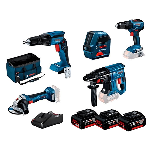 Kit 4 Máquinas GSB 18V-55 + GWS 18V-7 + GBH 18V-21 + GTB 18V-45 + GLL 2-10 + Bateria 18V Bosch