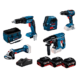 Kit 4 Máquinas GSB 18V-55 + GWS 18V-7 + GBH 18V-21 + GTB 18V-45 + GLL 2-10 + Bateria 18V Bosch