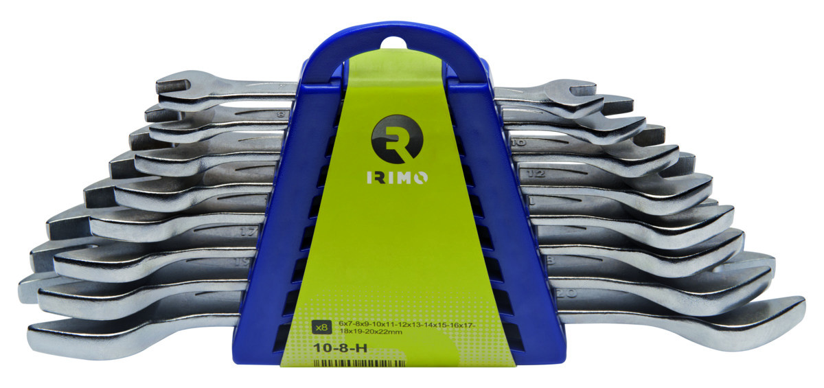 Conjunto de chaves de extremidade aberta dupla 6X7-20X22 8 Pcs em suporte Irimo 10-8-H