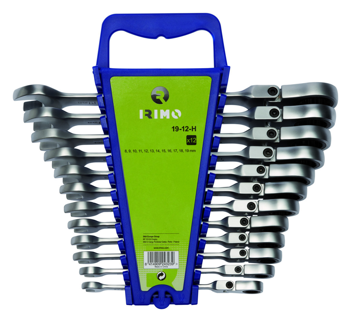 Conjunto de chaves de roquete combinadas de cabeça flexível, suporte 12 pcs Irimo 19-12-H