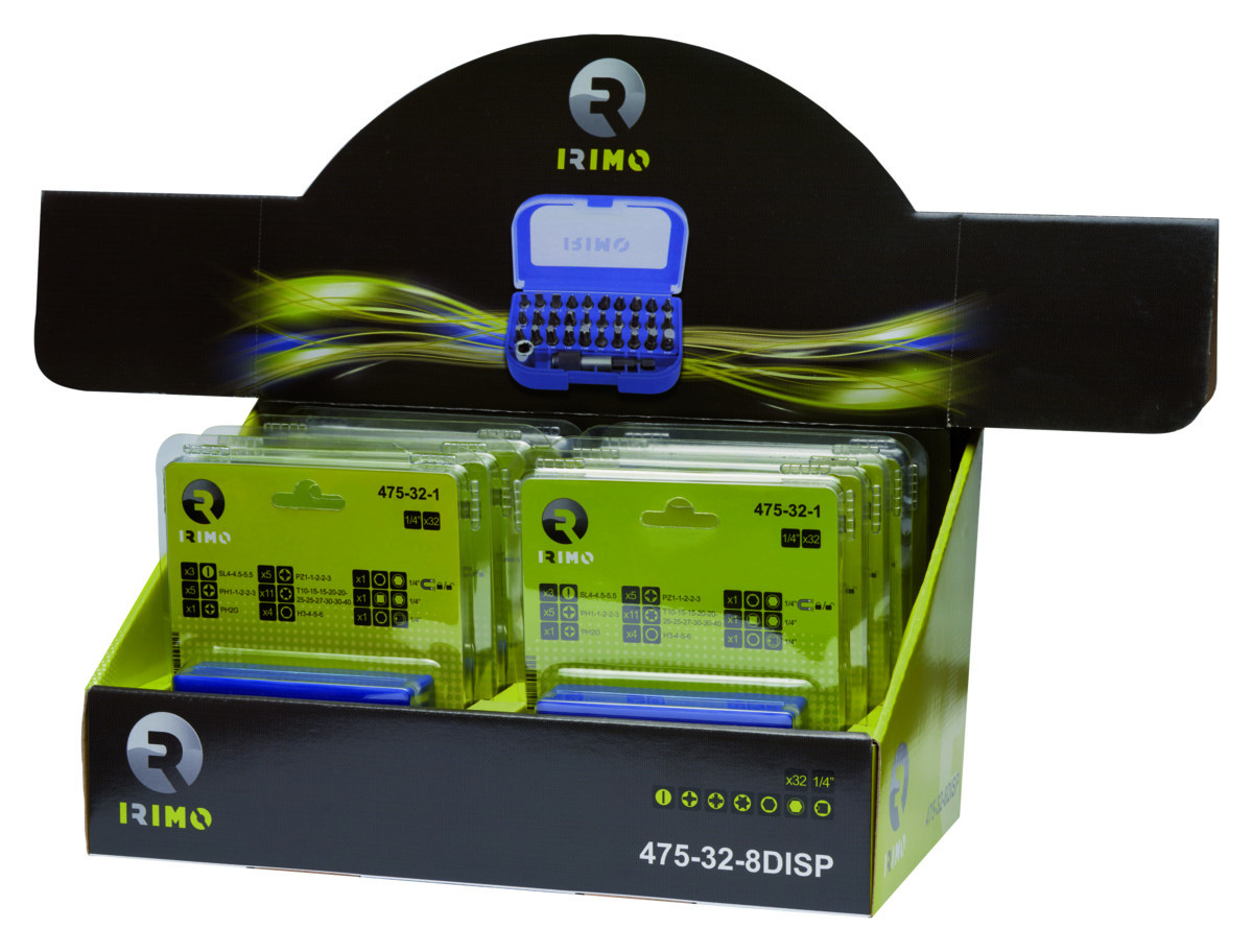 Expositor para conjuntos de pontas de 1/4" 8X475-32-1 Irimo 475-32-8DISP