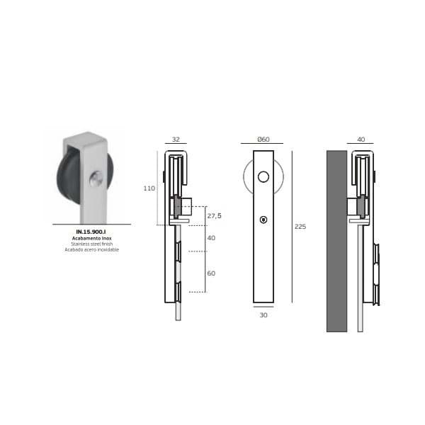 JNF Kit Charriot Inox IN.15.900.I  + Pega Imbutida para Vidro IN.16.527