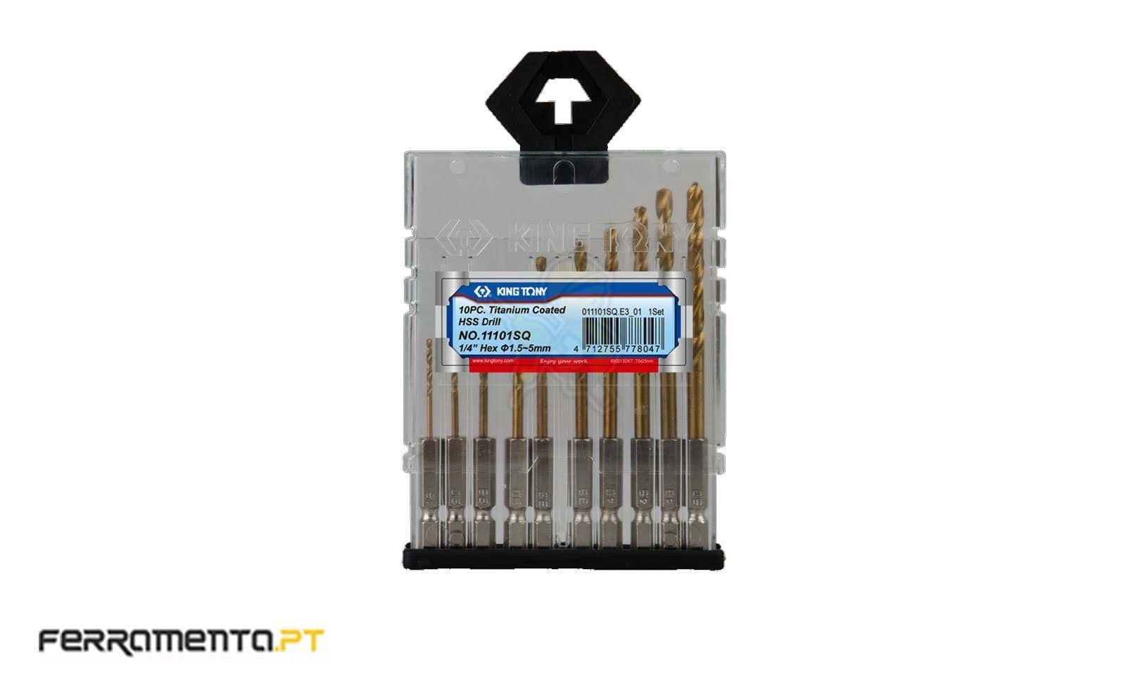 Jogo de Brocas TIT HSS com pontas 1/4" 10 Pcs King Tony 11101SQ