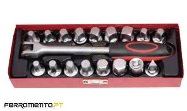 Jogo de Chaves de Bujão de Óleo 18Pcs Kroftools 7009