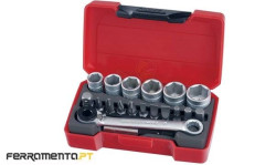 Jogo de Chaves de Caixa 1/4" e Bits 19Pcs Teng Tools T1419