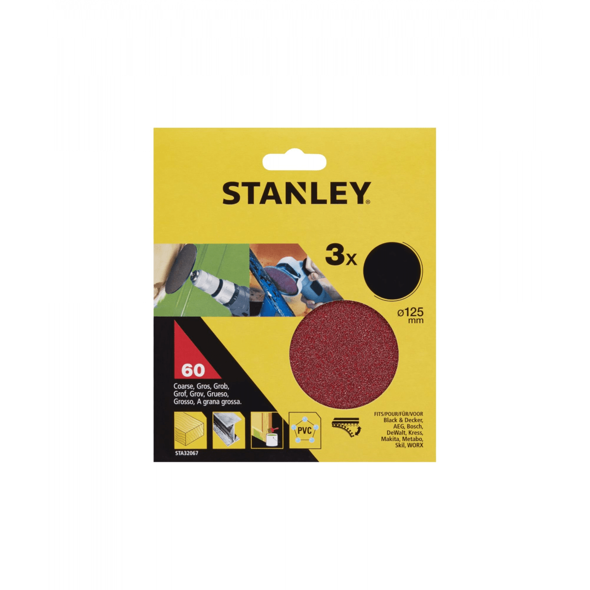 Discos de Lixa 125mm G60 c/ Velcro Stanley STA32067-XJ