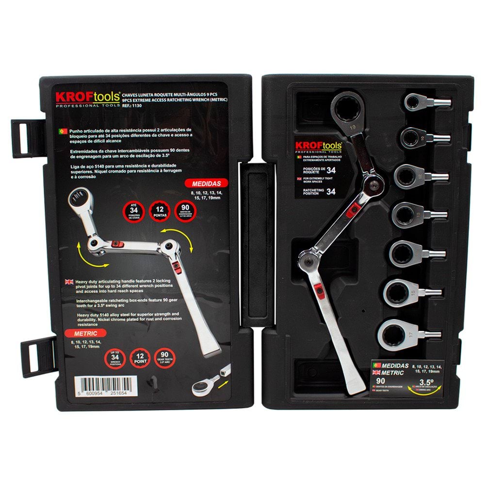 Jogo 8 Chaves Luneta Multiângulos c/ Roquete 8-19mm Kroftools 1130