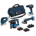 Kit 4 Máquinas GSR 18V-55 + GWS 18V-7 + GBH 18V-22 + GST 18V-95 B + 2x Baterias e Carregador Bosch