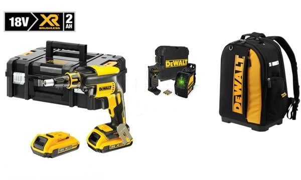 Kit Aparafusadora de Pladur + Nivel Laser Verde + Mochila DeWalt CPROF593