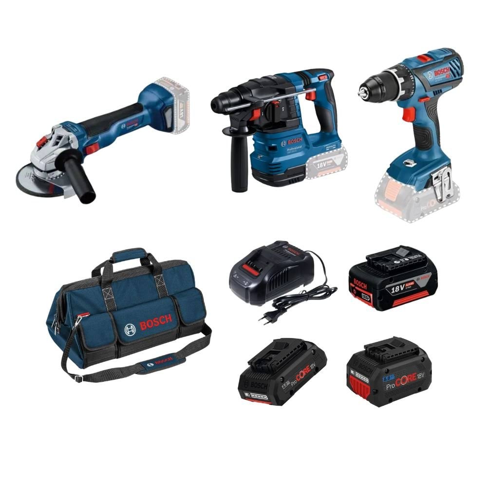 Kit 3 Máquinas GSR 18V-28 + GWS 18V-10 + GBH 18V-26 +  Bateria 18V Bosch