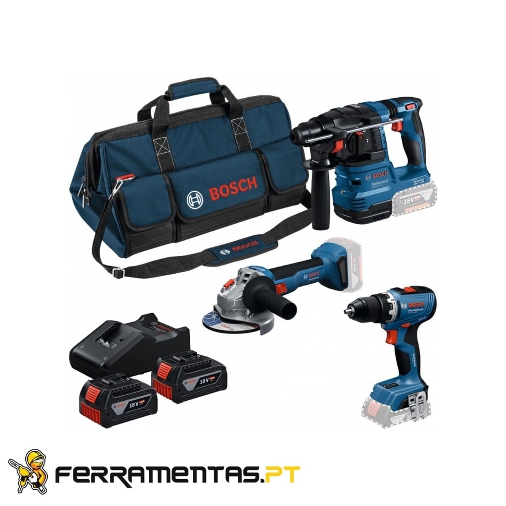 Kit de 3 Ferramentas de 18V: GSB + GWS + GBH + 3× GBA 5.0 Ah + GAL 12V/18V-80 Bosch 0615A500AH