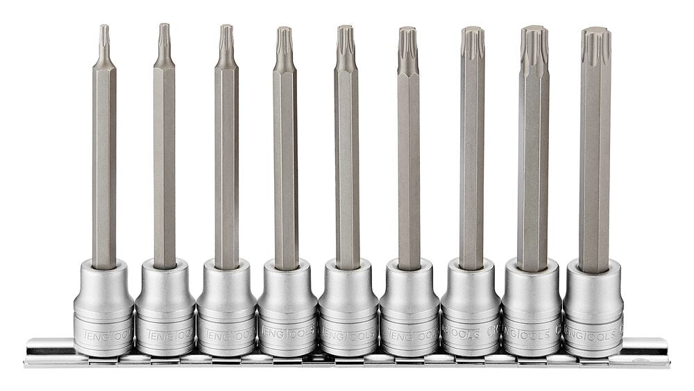 Conjunto de 9 peças de calhas com encaixe para chaves de fenda TX de 3/8" Tengtools M3809TX