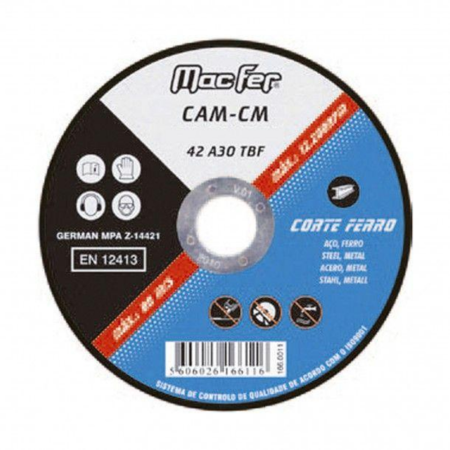 Macfer Disco Abrasivo Corte Ferro CAM-CM 125x3,0x22, Ref. 166.0011