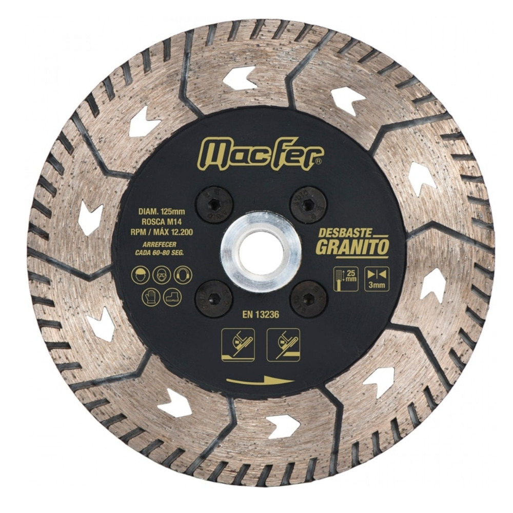 Disco Diamantado para Desbaste de Granito 125 mm com Flange M14 3 x 25 mm Macfer 092.0160