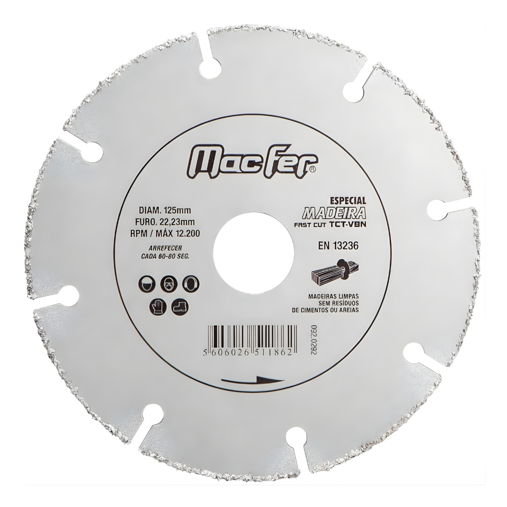 Disco Diamantado para Madeira TCT-VBN 125 mm Macfer 092.0292