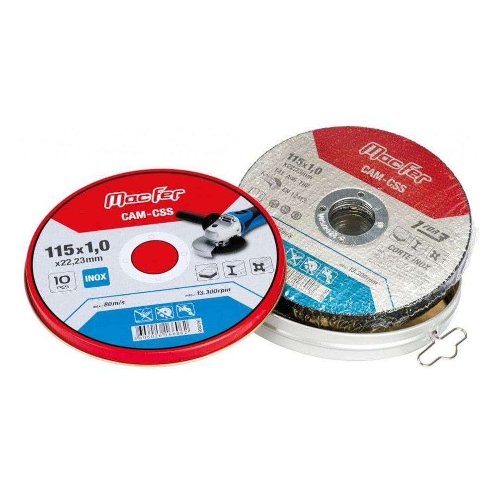 Pack Discos Abrasivos de Corte Inox CAM-CSS-10 115 x 1,0 x 22,23 mm (10 Peças) Macfer 166.0006