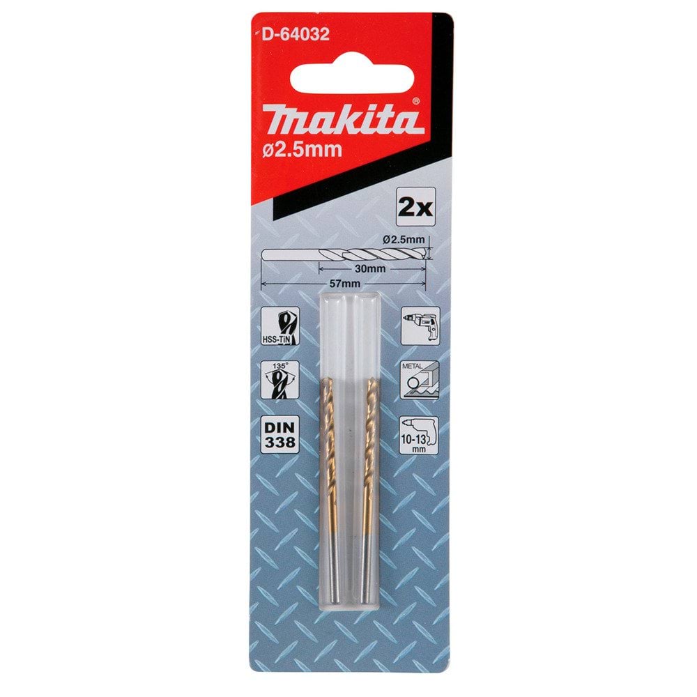 Broca Para Metal HSS-TIN 2,5x57mm 2Un Makita D-64032