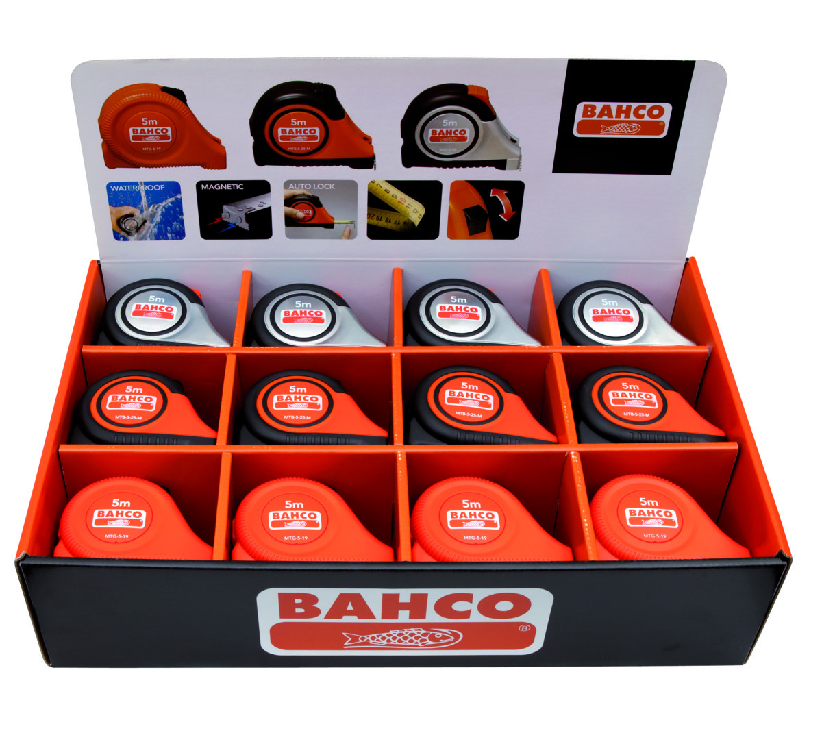 CONJUNTO EXPOSITOR DE 24 FITAS MÉTRICAS Bahco MT-24-DISP