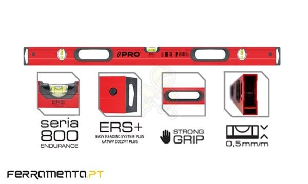 Nivel de Alumínio Profissional Reforçado Serie 800 1m 2RF NI810