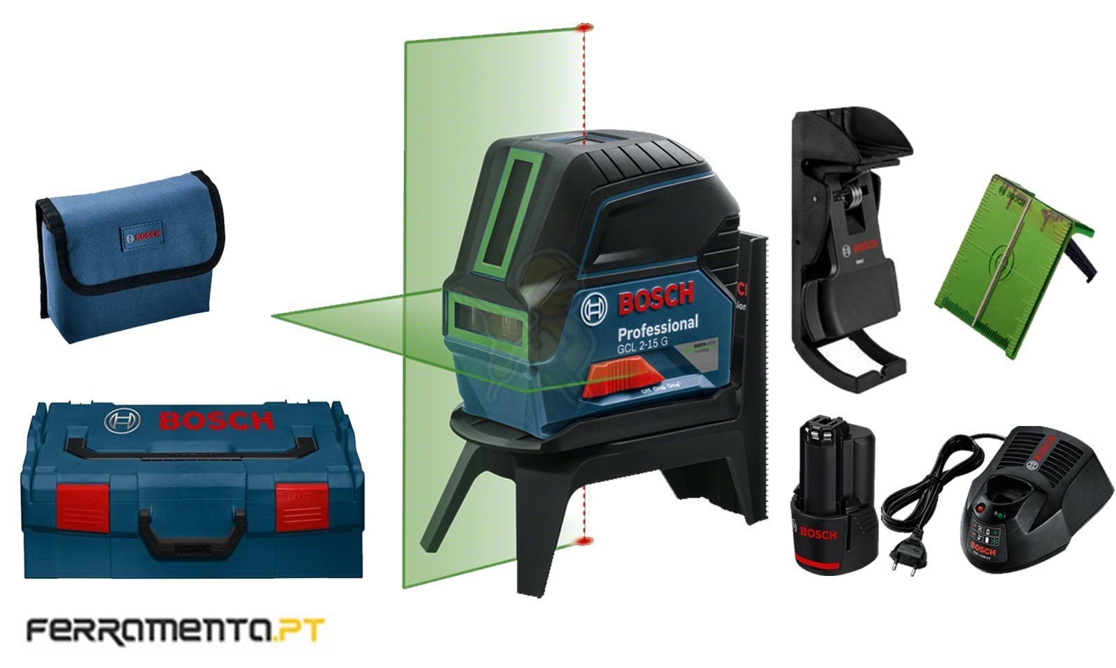 Nível Laser de linha Verde Bosch GCL 2-50 CG + RM2 + BM3 Professional