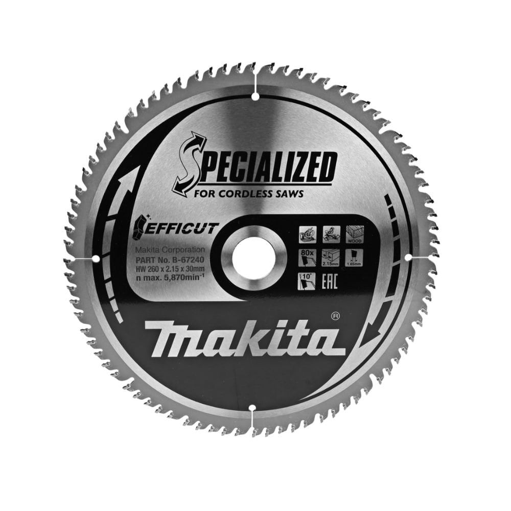 Disco Serra circular, Efficut T.C.T, 260 x 30 mm, 80 D MAKITA B-67240