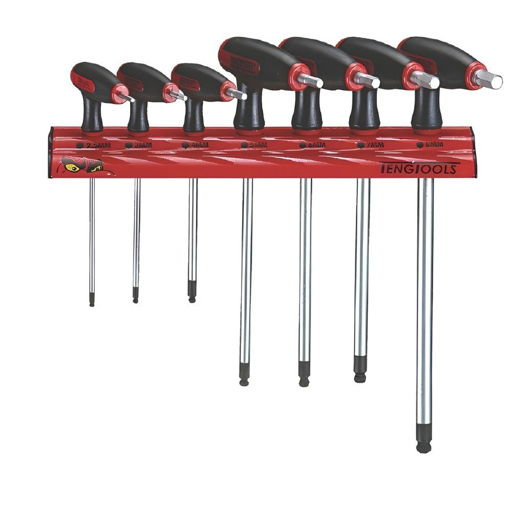 Conjunto de 7 chaves hexagonais com cabo em T e ponta esférica imperial Teng Tools WRHEX07AF