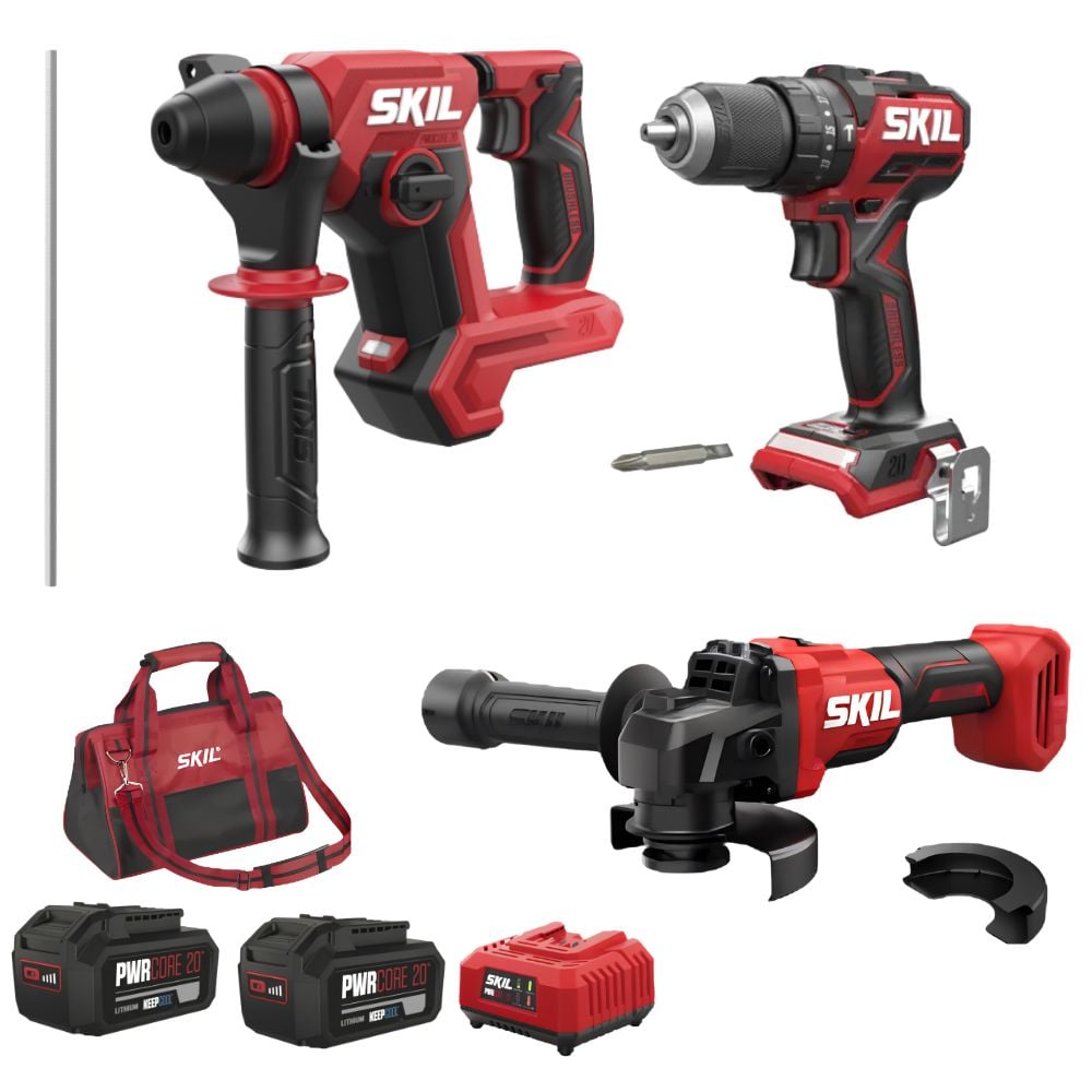 Kit 3 Maquinas 18V Rebarbadora SK3922 + Berbequim SK3075 + Martelo SK3821 + 2x Baterias Skil