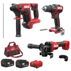 Kit 3 Maquinas 18V Rebarbadora SK3922 + Berbequim SK3075 + Martelo SK3821 + 2x Baterias Skil