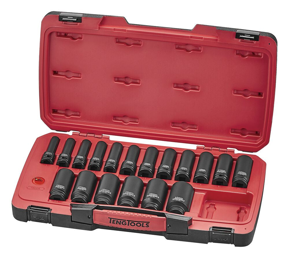 Conjunto de chaves de impacto profundas MECCA PRO de 1/2" DIN, 22 peças Tengtools T9222L