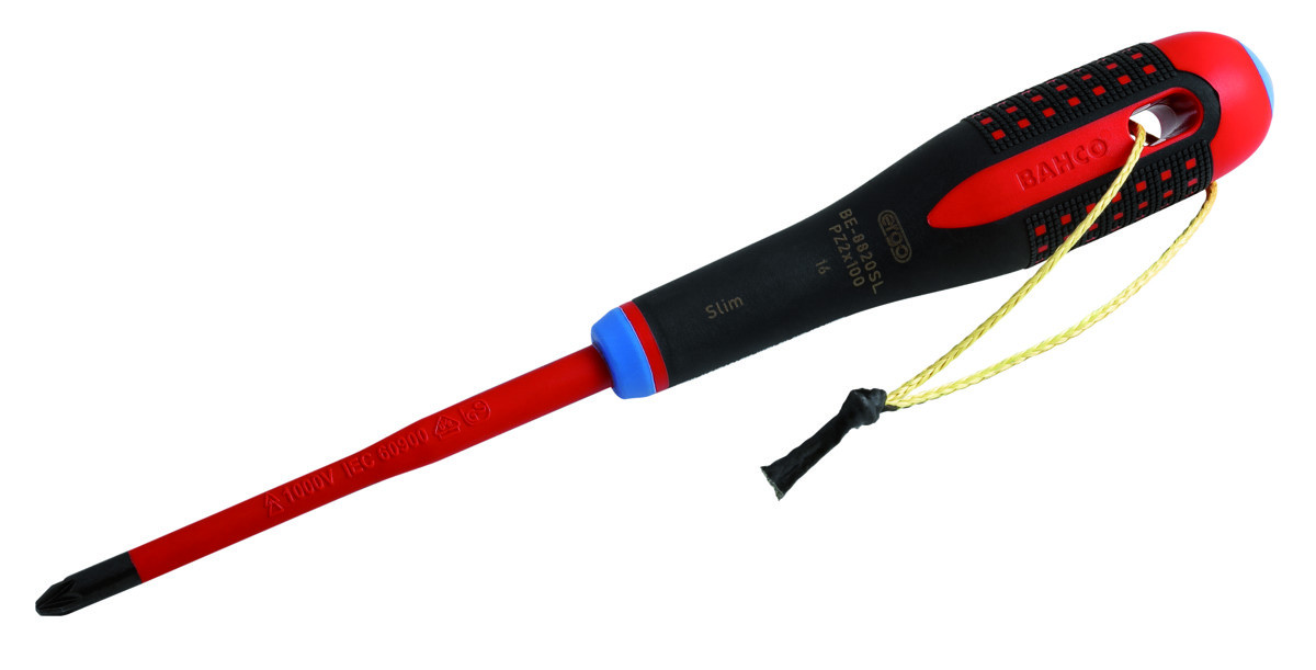 PZ2 - Chaves de parafusos Pozidriv finas com isolamento VDE ERGO™ com pega de 3 componentes e fio Kevlar Bahco TAHBE-8820SL