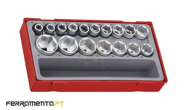 Conjunto 17 peças métricas 1/2" 6 pontos Teng Tools TT1217-6
